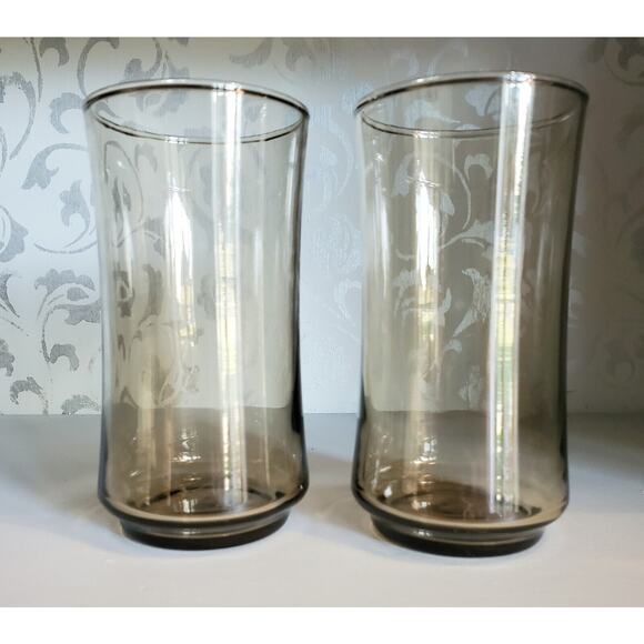 Vintage MCM Libbey Bolero Brown Smoke 12 oz Tumbler Drinking Glasses Set of 2 - Picture 2 of 7